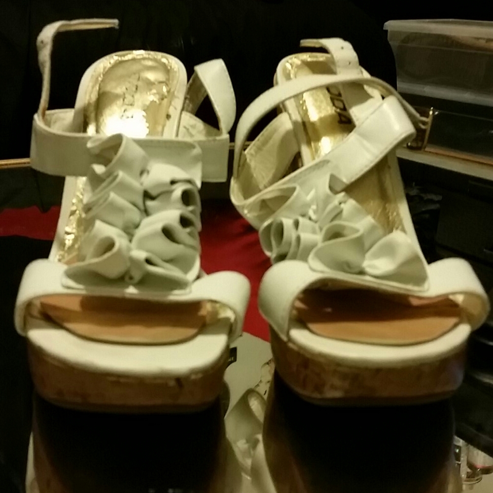 White wedge heels